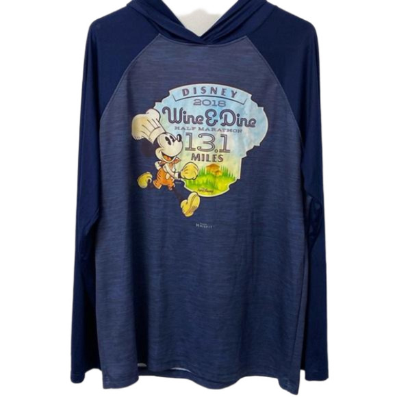 Disney Other - Disney 2018 Wine & Dine Half Marathon Blue Hooded T-shirt Size Large Mickey